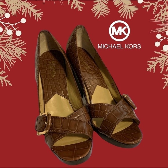 Michael Kors (EUC) Milan Crocco ALL LEATHER Peep Toe pump size 10 - Picture 12 of 14